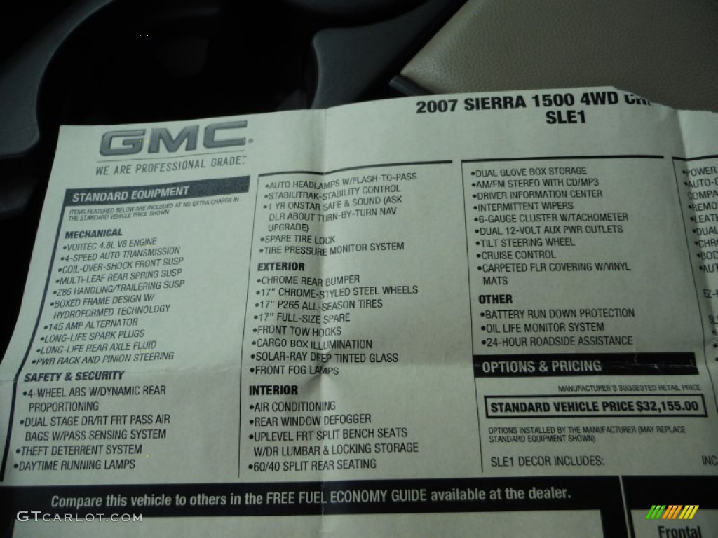 2007 GMC Sierra 1500 SLE Crew Cab 4x4 Window Sticker Photo #102251679