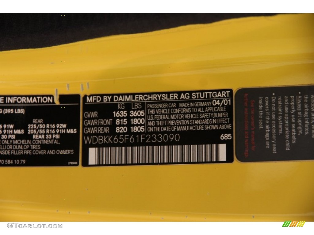 2001 SLK Color Code 685 for Sunburst Yellow Photo #102253491