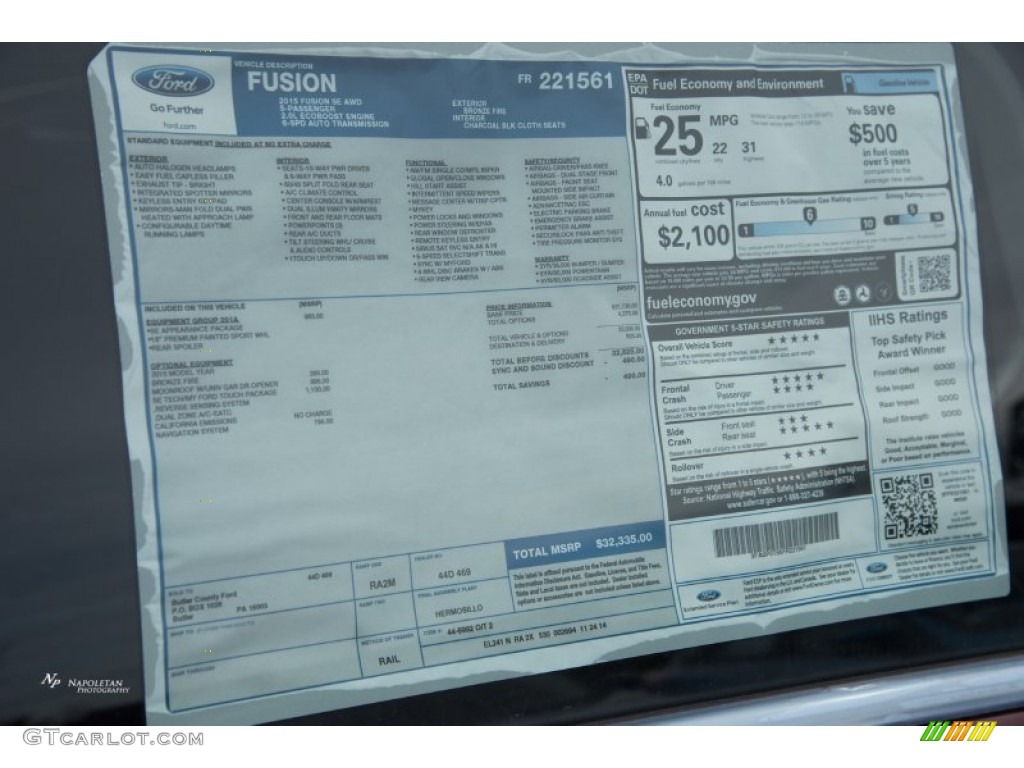 2015 Ford Fusion SE AWD Window Sticker Photo #102257727