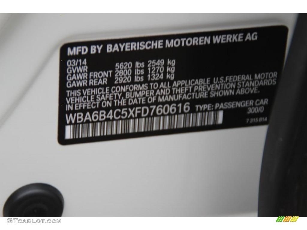 2015 6 Series Color Code 300 for Alpine White Photo #102259266