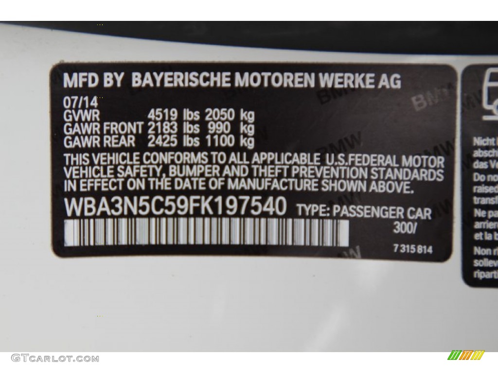 2015 4 Series Color Code 300 for Alpine White Photo #102260289