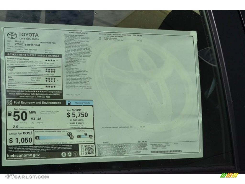 2015 Prius c Two - Magnetic Gray Metallic / Dark Blue/Gray photo #10