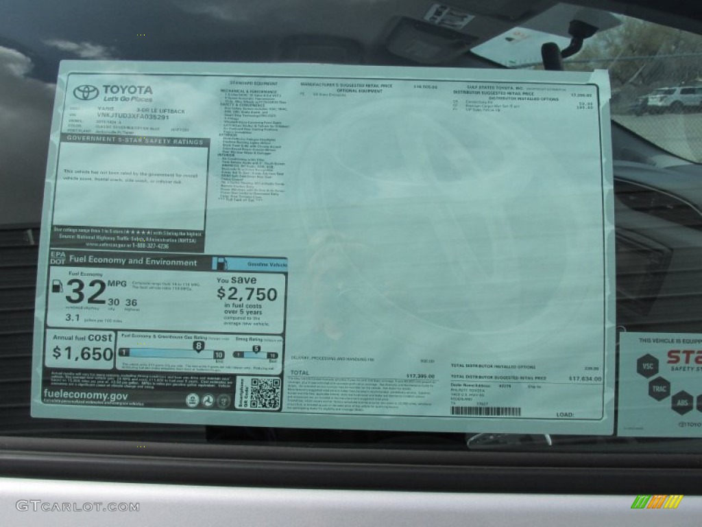 2015 Toyota Yaris 3-Door LE Window Sticker Photo #102290762