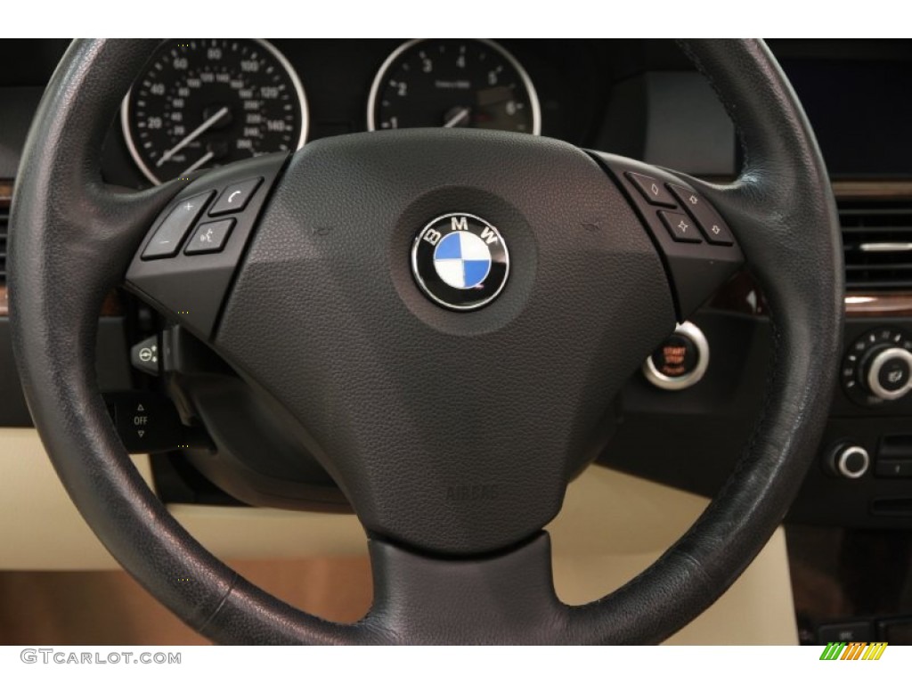 2009 BMW 5 Series 528xi Sedan Cream Beige Dakota Leather Steering Wheel Photo #102300499