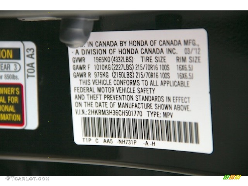 2012 CR-V LX - Crystal Black Pearl / Black photo #32