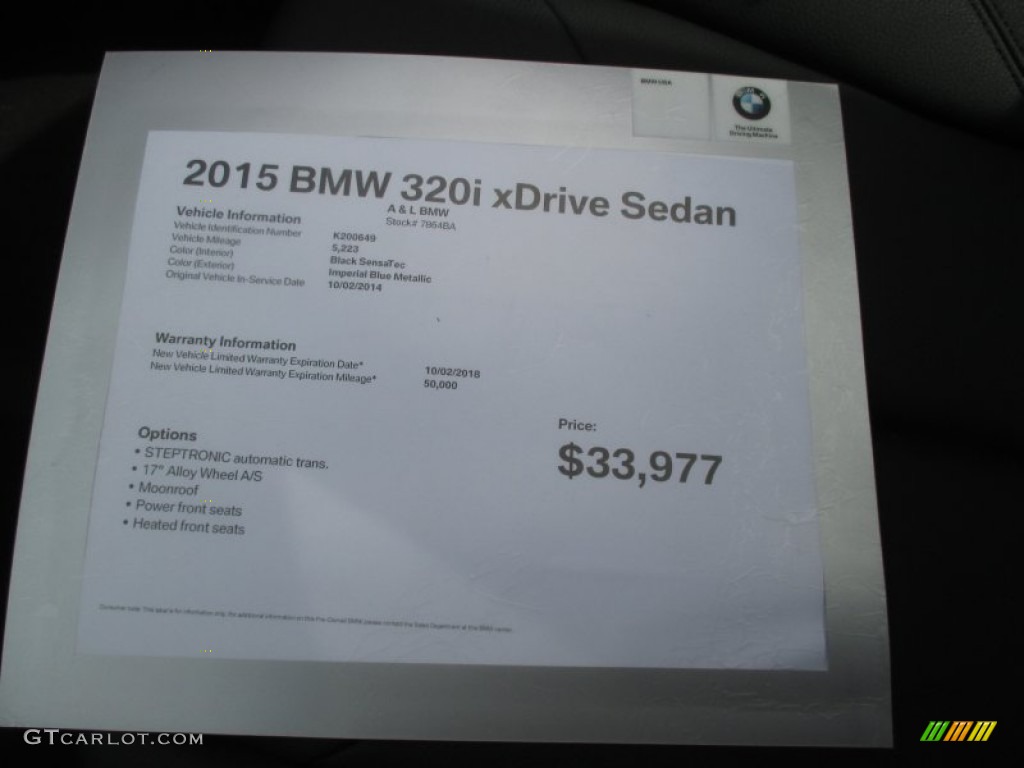 2015 3 Series 320i xDrive Sedan - Imperial Blue Metallic / Black photo #15