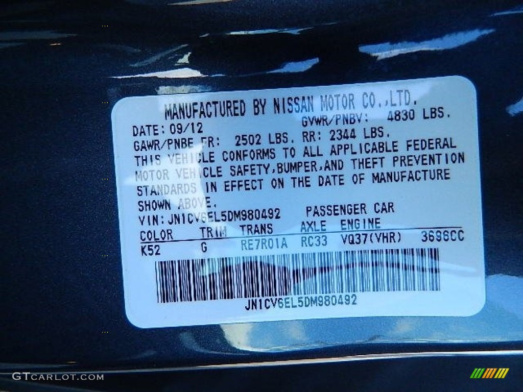 2013 Infiniti G 37 x AWD Coupe Color Code Photos