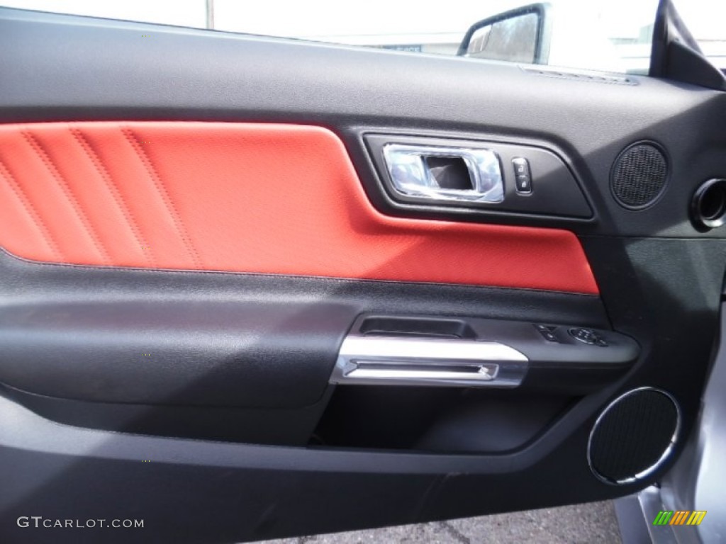 2015 Ford Mustang GT Premium Coupe Red Line Door Panel Photo #102365528