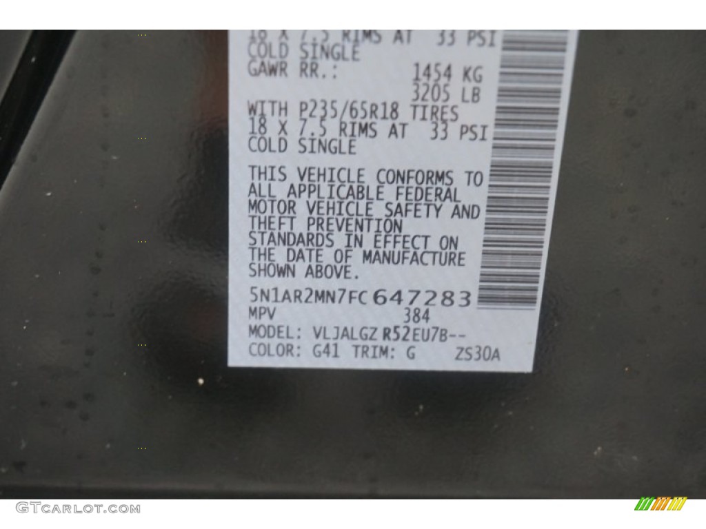 2015 Nissan Pathfinder SL Color Code Photos