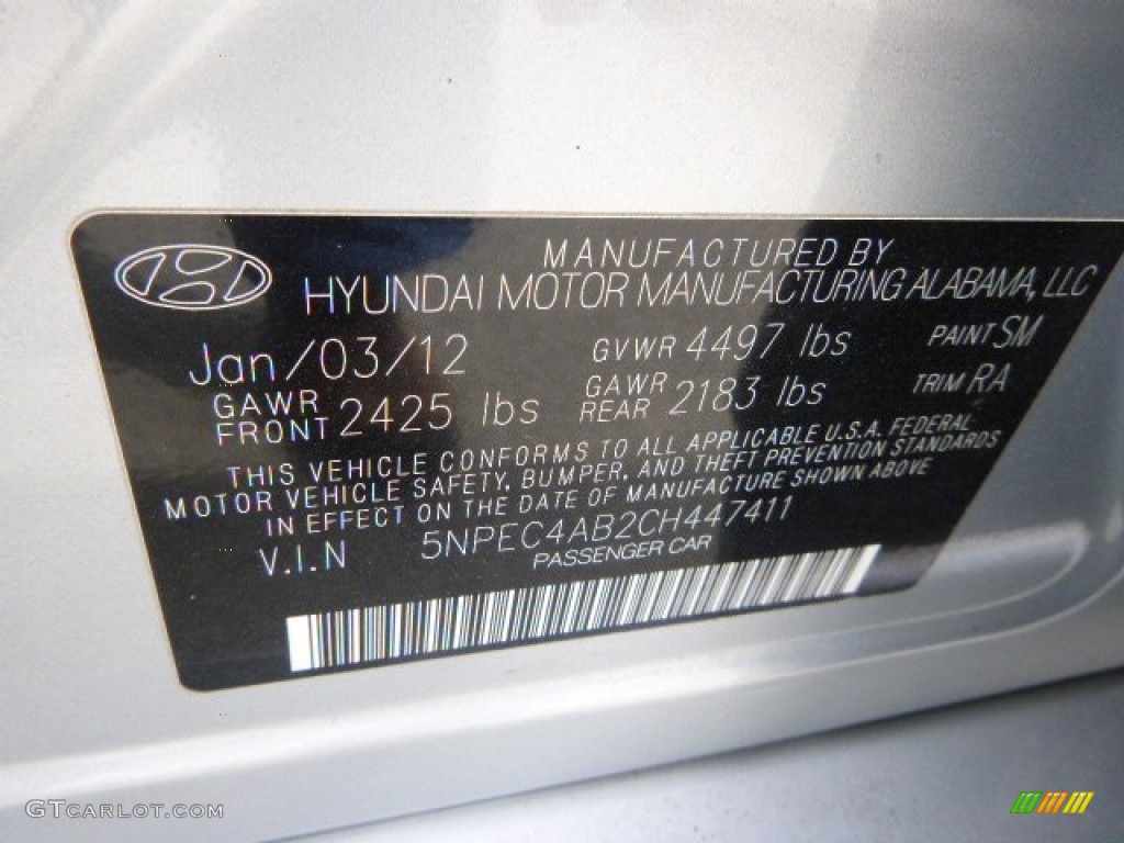 2012 Sonata Limited 2.0T - Radiant Silver / Gray photo #3