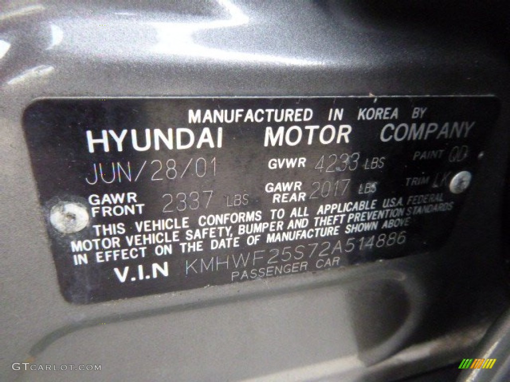 2002 Sonata  - Slate Gray / Black photo #14