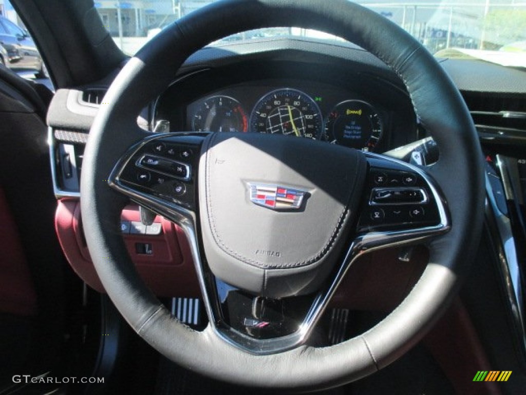 2015 Cadillac CTS Vsport Premium Sedan Jet Black/Morello Red Steering Wheel Photo #102412678