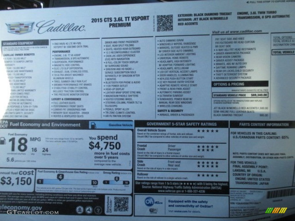 2015 Cadillac CTS Vsport Premium Sedan Window Sticker Photo #102412837
