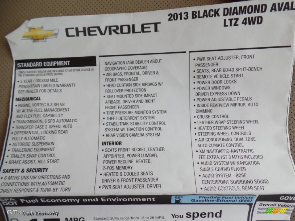 2013 Chevrolet Avalanche LTZ 4x4 Black Diamond Edition Window Sticker Photo #102417025