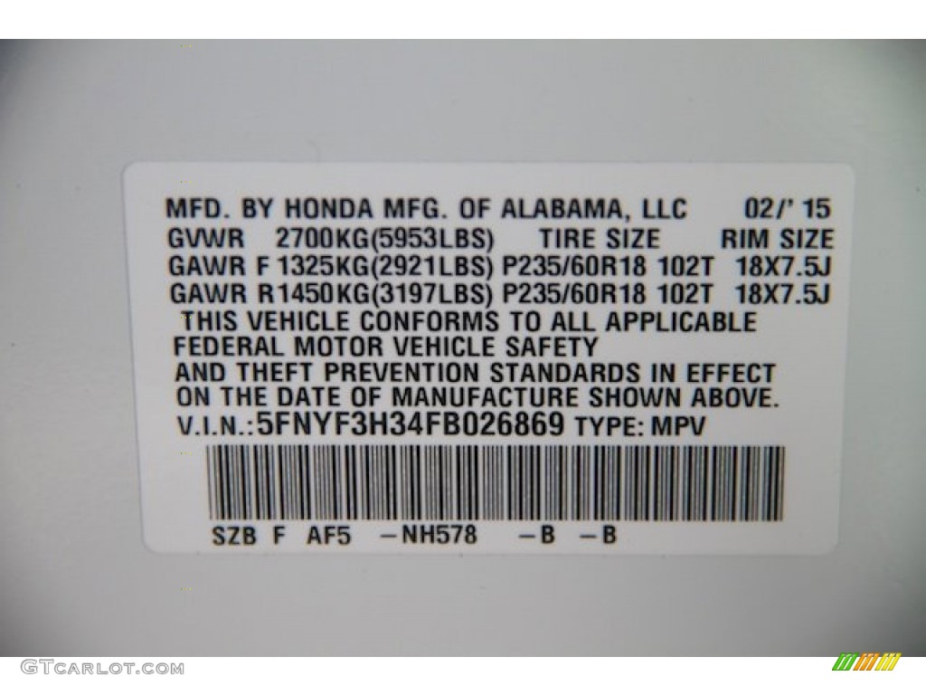 2015 Pilot SE - Taffeta White / Gray photo #24