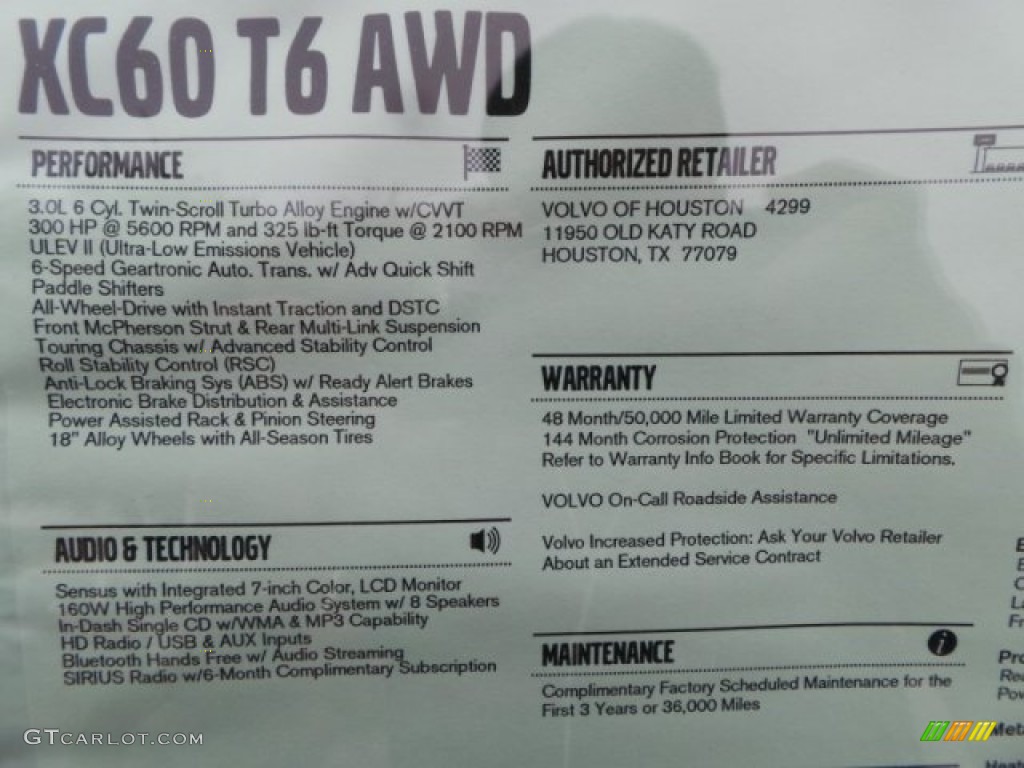 2015 Volvo XC60 T6 AWD Window Sticker Photo #102431061