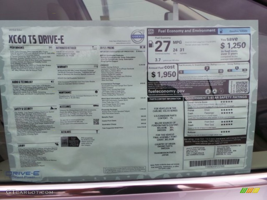 2015 Volvo XC60 T5 Drive-E Window Sticker Photos