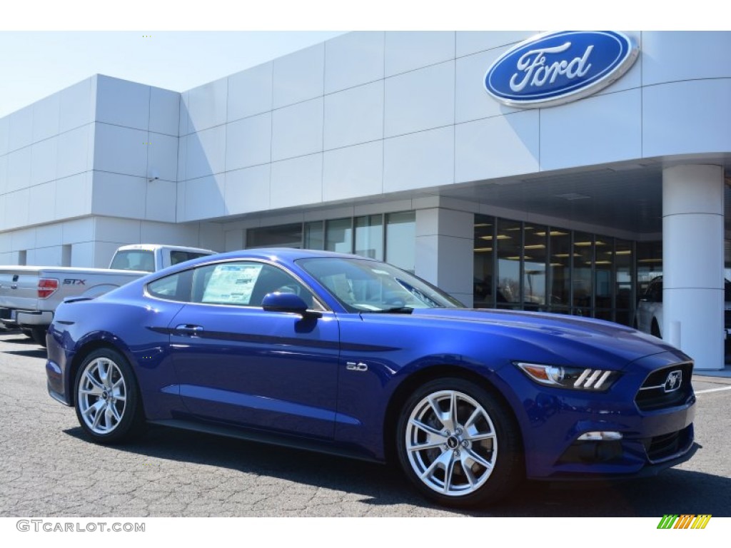 2015 Mustang GT Premium Coupe - Deep Impact Blue Metallic / 50 Years Raven Black photo #1