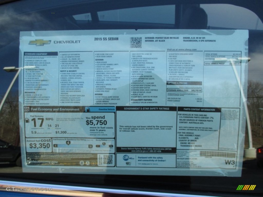 2015 Chevrolet SS Sedan Window Sticker Photo #102448630