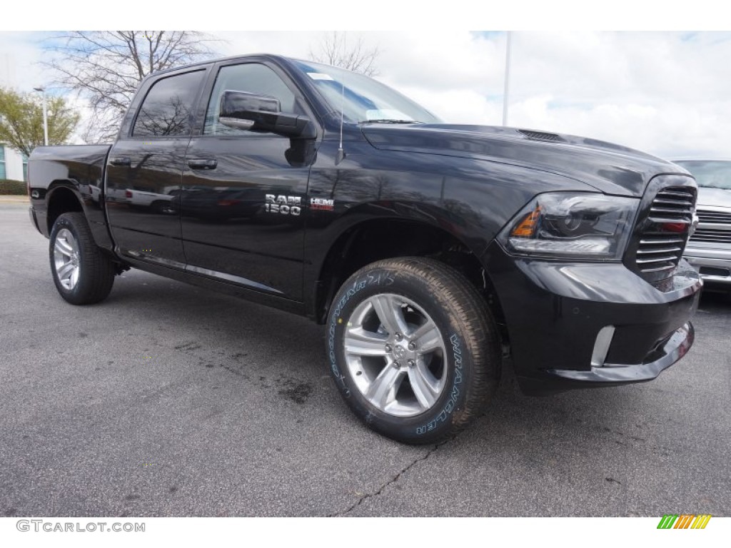 Brilliant Black Crystal Pearl 2015 Ram 1500 Sport Crew Cab Exterior Photo #102450670