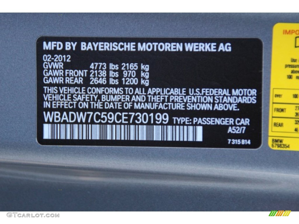 2012 BMW 3 Series 328i Convertible Color Code Photos