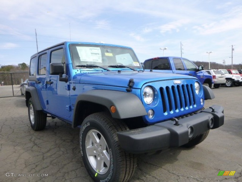 Hydro Blue Pearl 2015 Jeep Wrangler Unlimited Sport 4x4 Exterior Photo #102475279