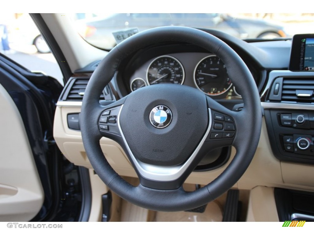 2015 BMW 3 Series 328i xDrive Sedan Venetian Beige Steering Wheel Photo #102480438