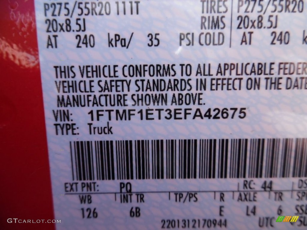 2014 F150 Color Code PQ for Race Red Photo #102480510