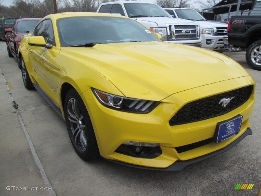2015 Mustang EcoBoost Premium Coupe - Triple Yellow Tricoat / Ebony photo #1