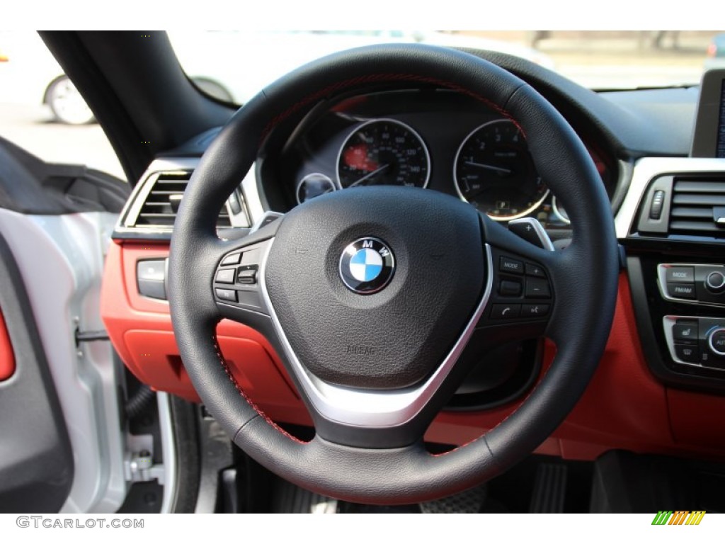 2014 BMW 4 Series 428i xDrive Coupe Coral Red Steering Wheel Photo #102499521