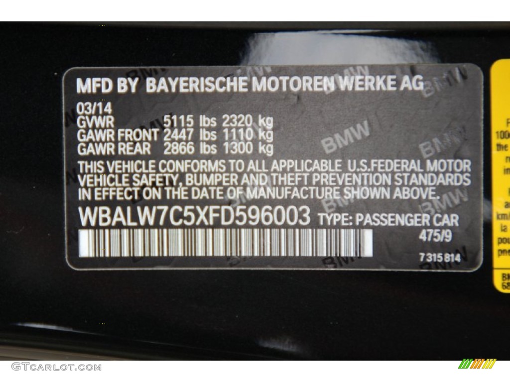 2015 6 Series Color Code 475 for Black Sapphire Metallic Photo #102500421