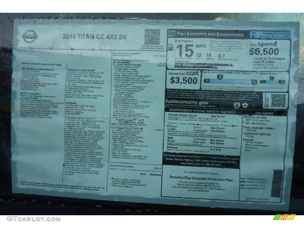 2015 Nissan Titan SV Crew Cab Window Sticker Photo #102501987