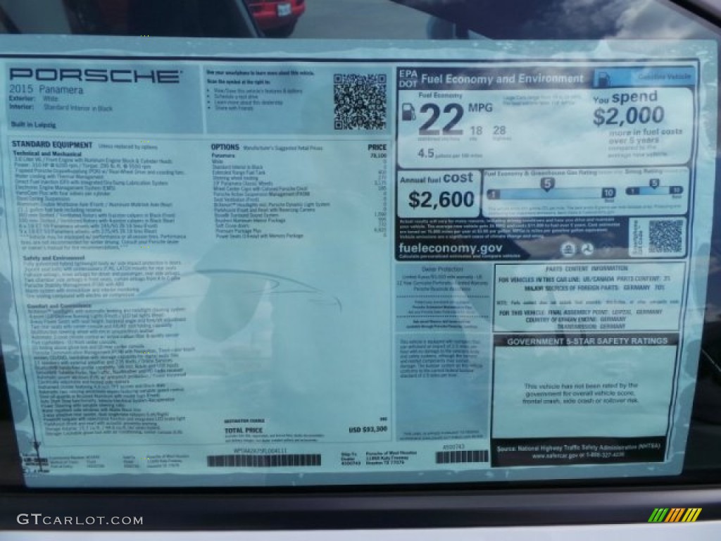 2015 Porsche Panamera Standard Panamera Model Window Sticker Photo #102526940