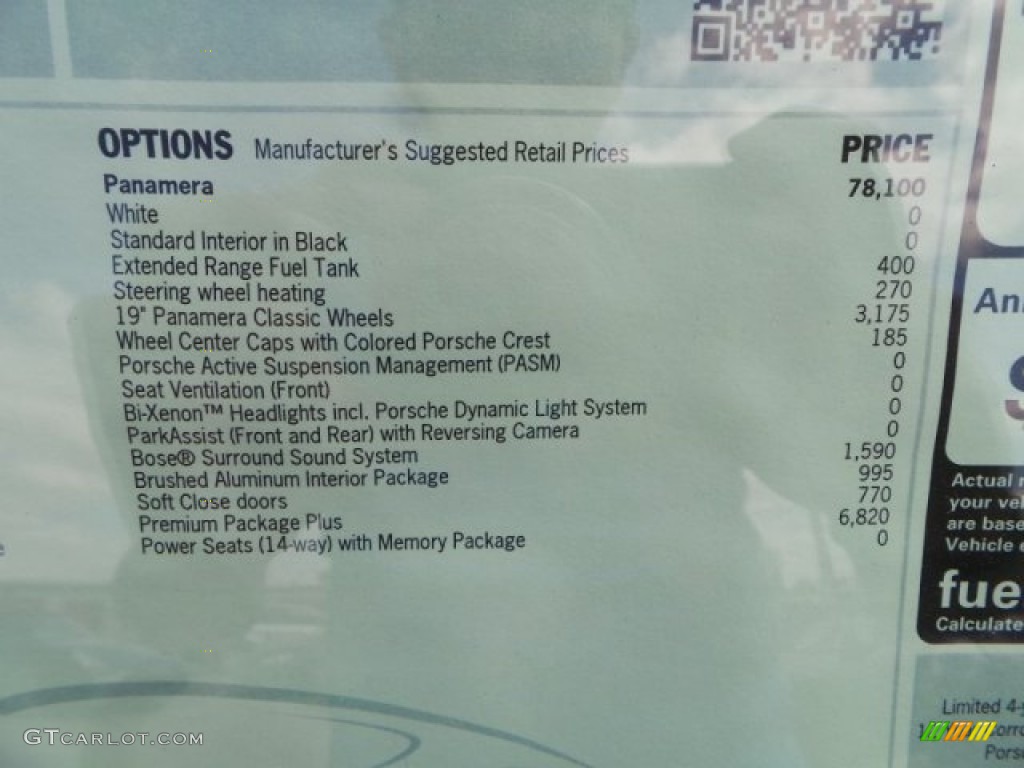 2015 Porsche Panamera Standard Panamera Model Window Sticker Photo #102526958