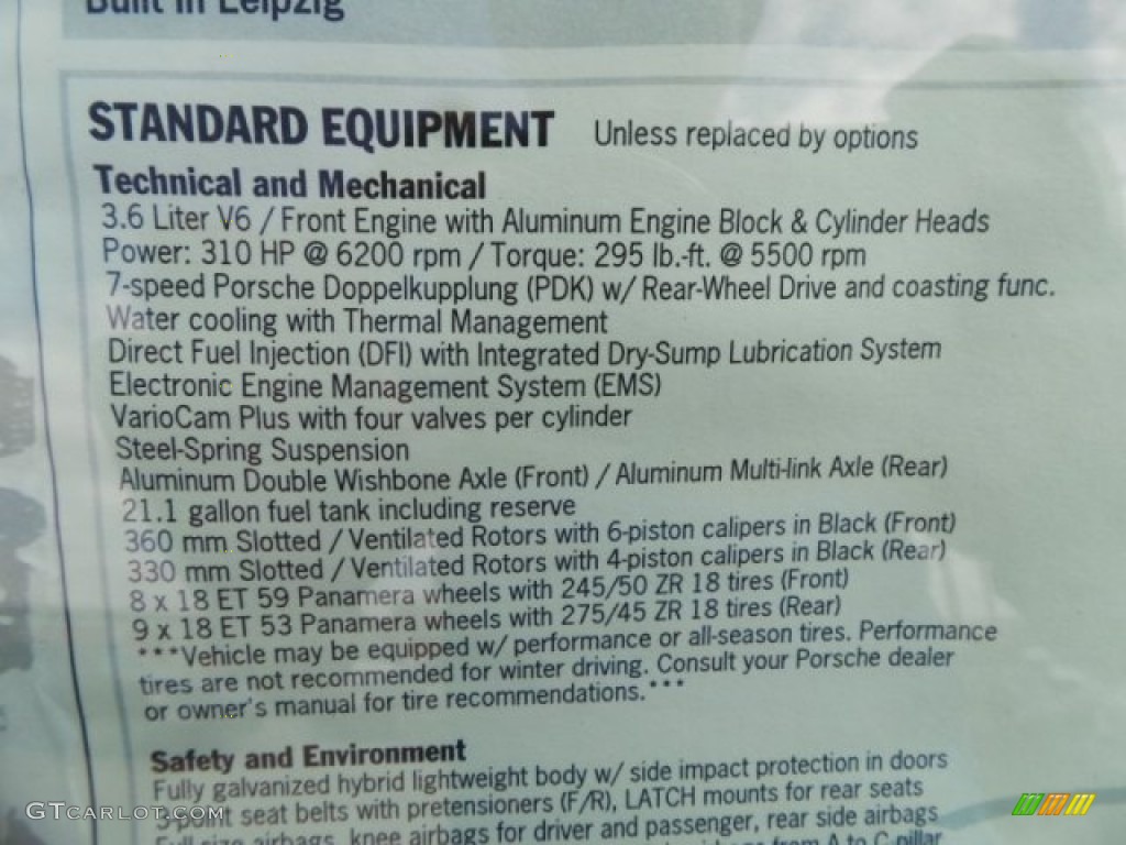 2015 Porsche Panamera Standard Panamera Model Window Sticker Photo #102526979