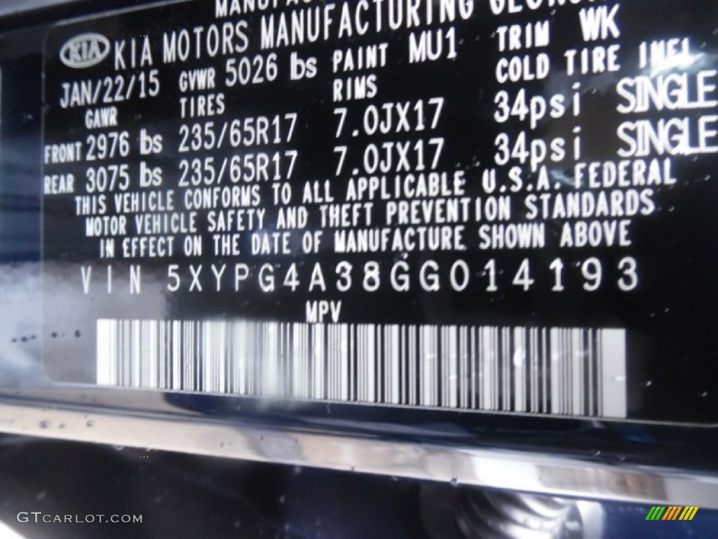 2016 Kia Sorento LX Color Code Photos