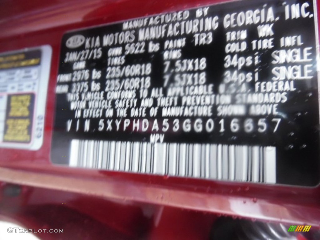 2016 Sorento Color Code TR3 for Remington Red Photo #102559759