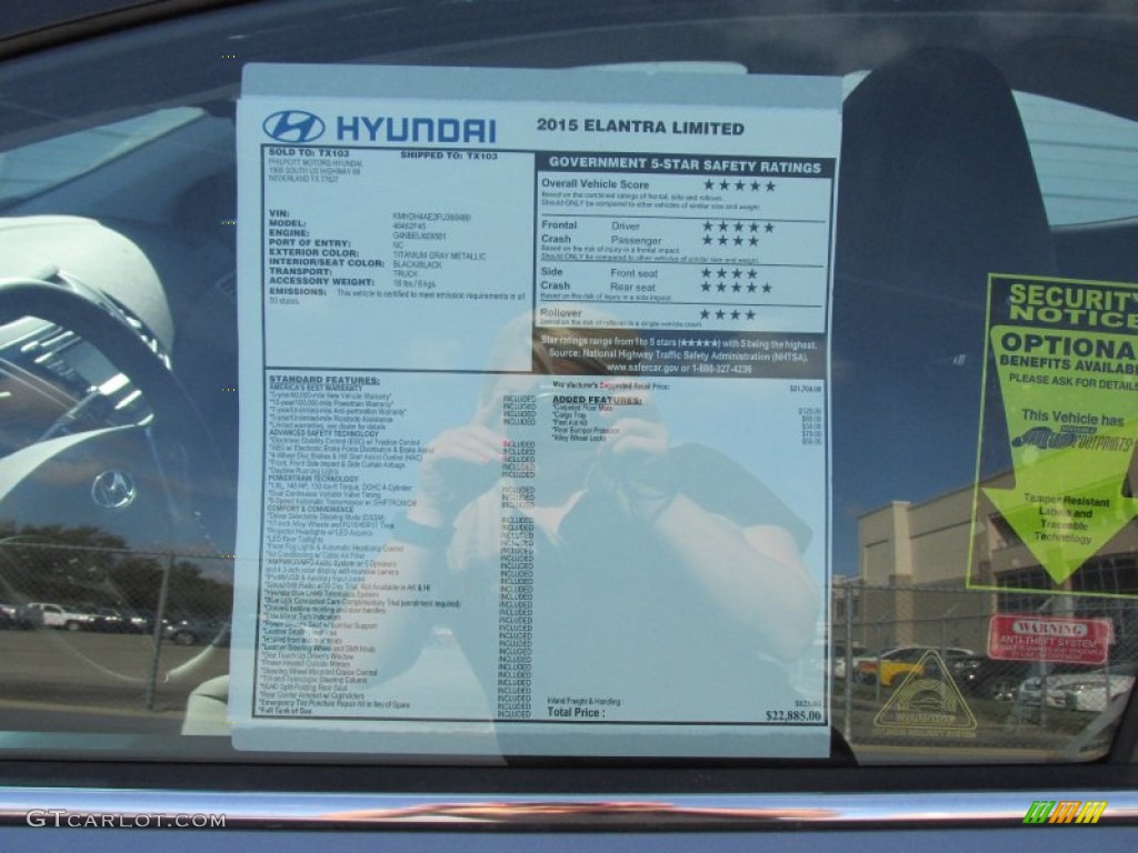 2015 Elantra Limited Sedan - Titanium Gray Metallic / Black photo #33