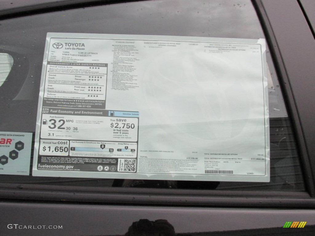 2015 Toyota Yaris 5-Door LE Window Sticker Photo #102578581