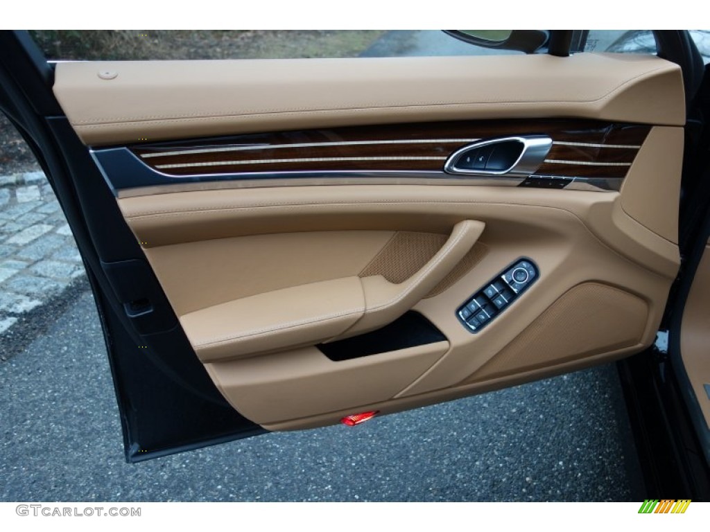 2014 Porsche Panamera 4S Executive Cognac Natural Leather Door Panel Photo #102590731
