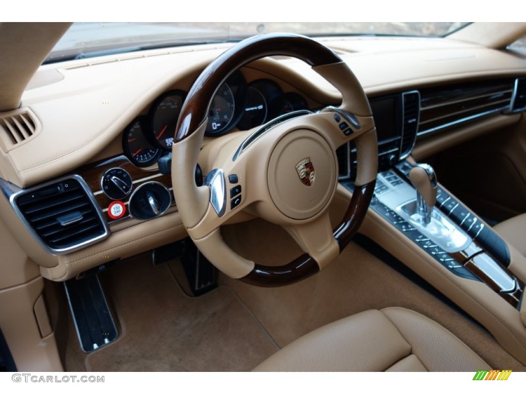2014 Porsche Panamera 4S Executive Cognac Natural Leather Steering Wheel Photo #102591041