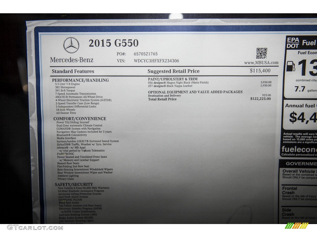 2015 Mercedes-Benz G 550 Window Sticker Photo #102603083