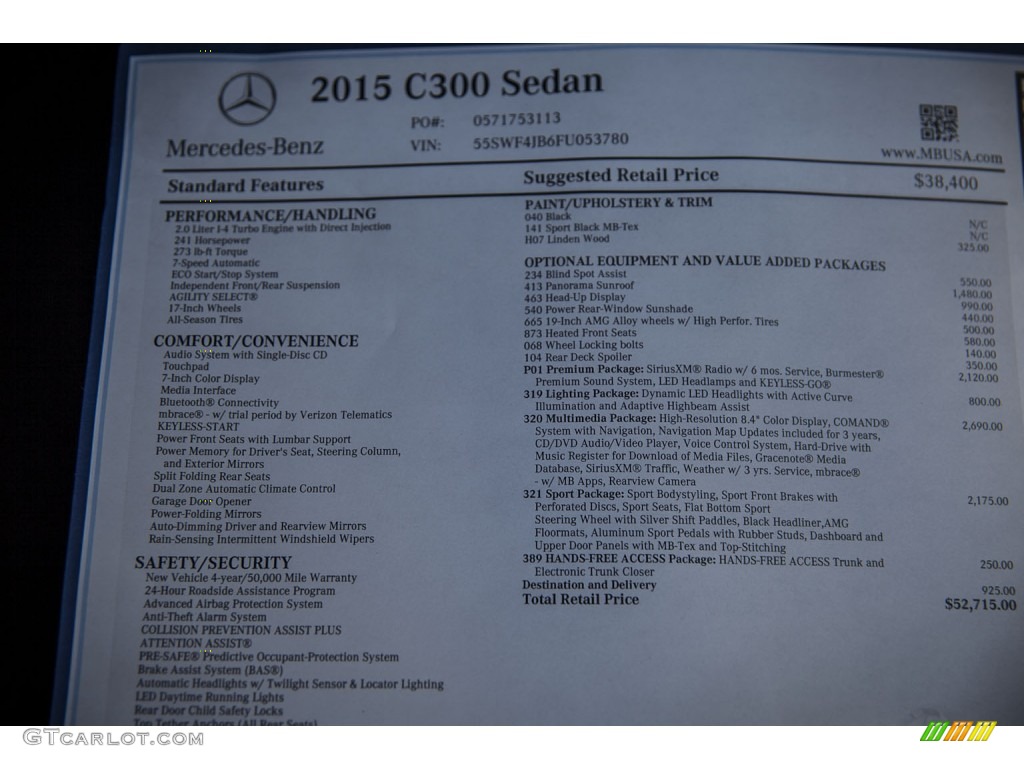 2015 Mercedes-Benz C 300 Window Sticker Photo #102603566