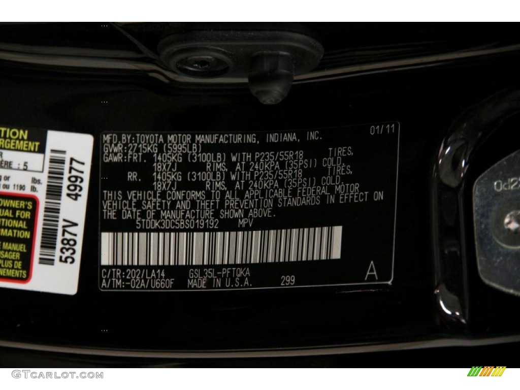 2011 Sienna Limited AWD - Black / Light Gray photo #24