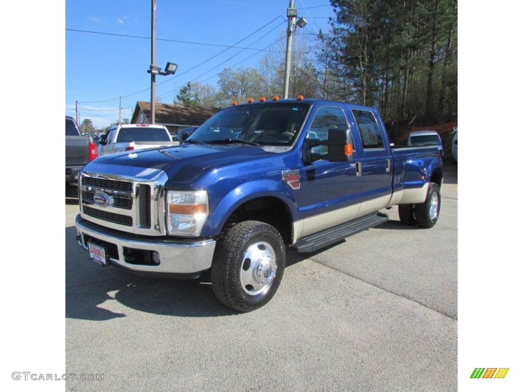 2008 F350 Super Duty Lariat Crew Cab 4x4 Dually - Dark Blue Pearl Metallic / Camel photo #2
