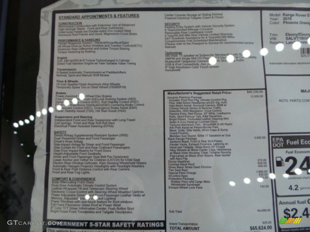 2015 Land Rover Range Rover Evoque Dynamic Window Sticker Photos