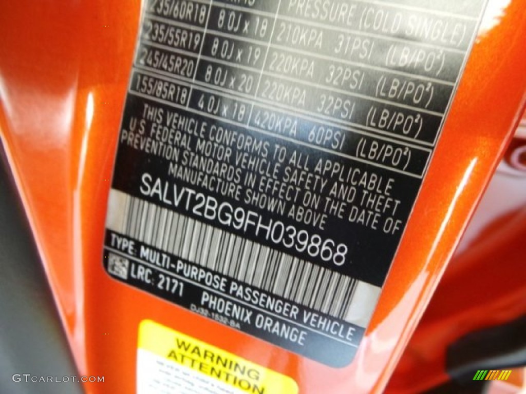 2015 Range Rover Evoque Color Code 2171 for Phoenix Orange Photo #102626483