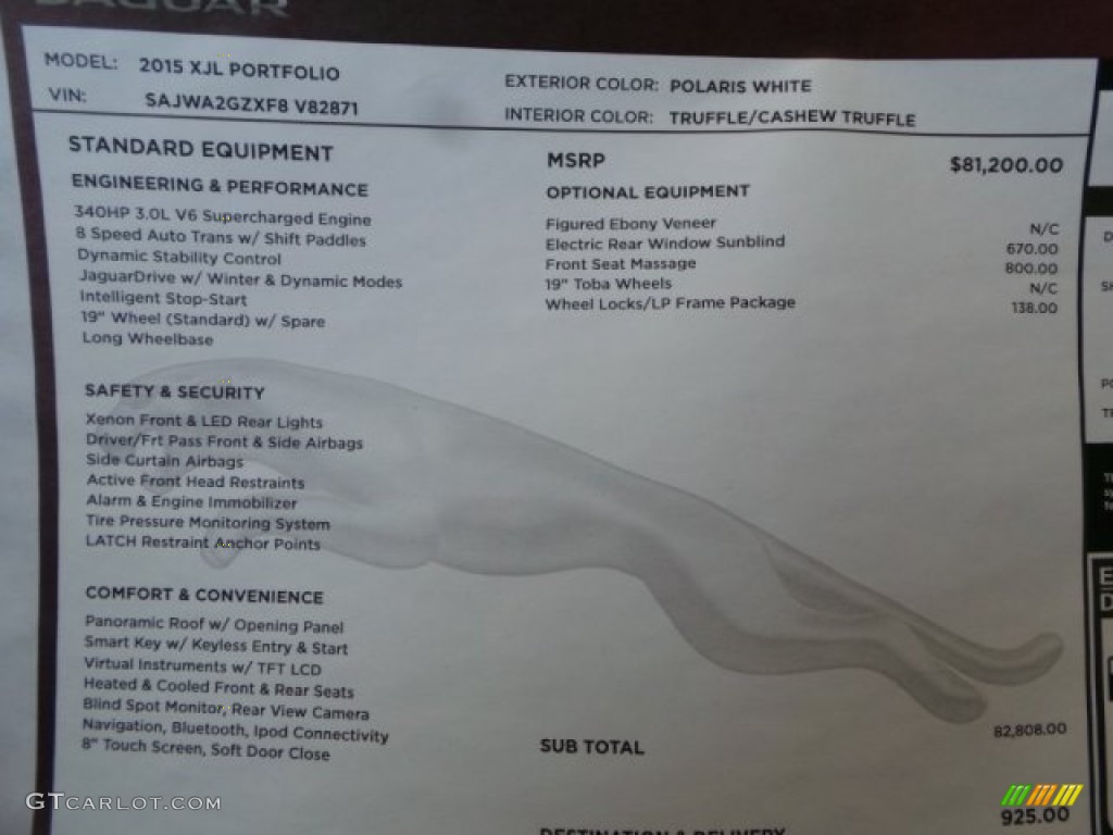 2015 Jaguar XJ XJL Portfolio Window Sticker Photo #102628783