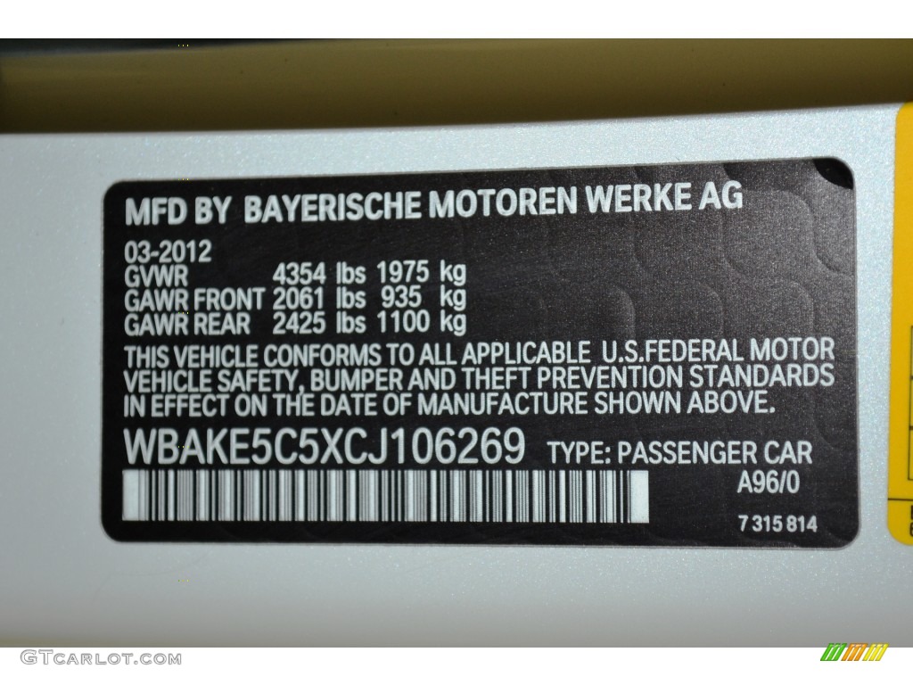 2012 BMW 3 Series 328i Coupe Color Code Photos