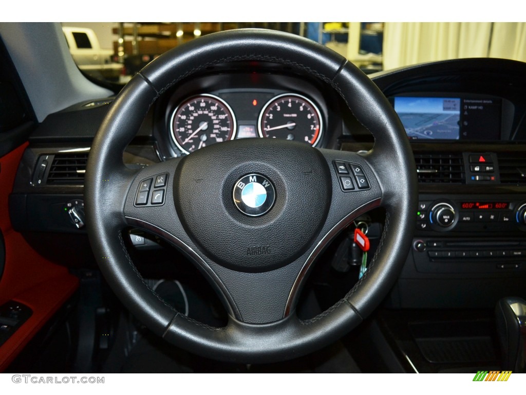 2012 BMW 3 Series 328i Coupe Coral Red/Black Steering Wheel Photo #102635077